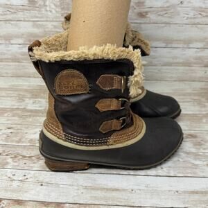 Sorel Slimpack Pac Short NL1901-239 Brown Leather Duck Snow Boots Women's Size 8